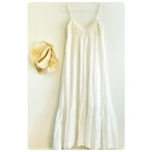 ZARA Women's Boho Cotton Maxi Dress- White